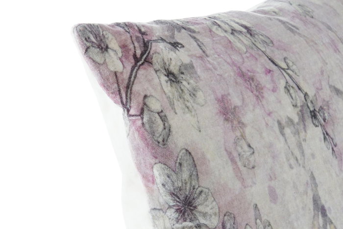 DKD Home Decor Cojines de Terciopelo Flores Beige y Gris (Pack de 2)