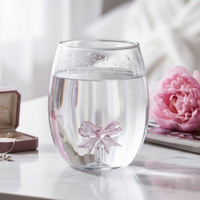 Home Deco Factory Vaso Vidrio Figura Secret Glass 400 ml Corazón Lazo Labios Borosilicatado