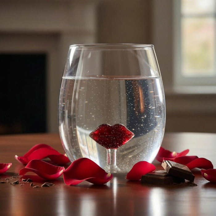 Home Deco Factory Vaso Vidrio Figura Secret Glass 400 ml Corazón Lazo Labios Borosilicatado