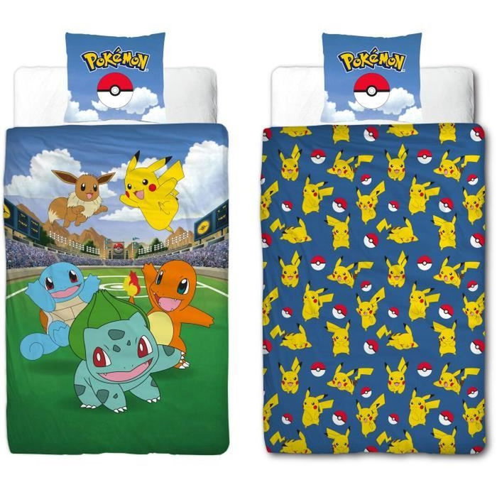 Pokemon Juego de Cama Reversible Pikachu y sus Amigos en la Arena en Microfibra 140 x 200 cm + 1 Funda de Almohada 63 x 63 cm Pokemon Juego de Cama Reversible Pikachu y sus Amigos en la Arena en Microfibra 140 x 200 cm + 1 Funda de Almohada 63 x 63 cm