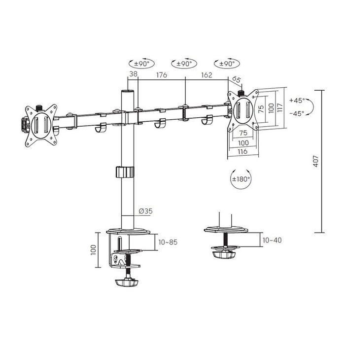 Equip Soporte articulado para escritorio de dos monitores 17-32 pulgadas Blanco Equip Soporte articulado para escritorio de dos monitores 17-32 pulgadas Blanco