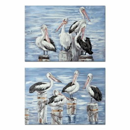 DKD Home Decor Cuadro Lienzo MDF Pelícanos Surtido de 2 Piezas 100x70x3 cm
