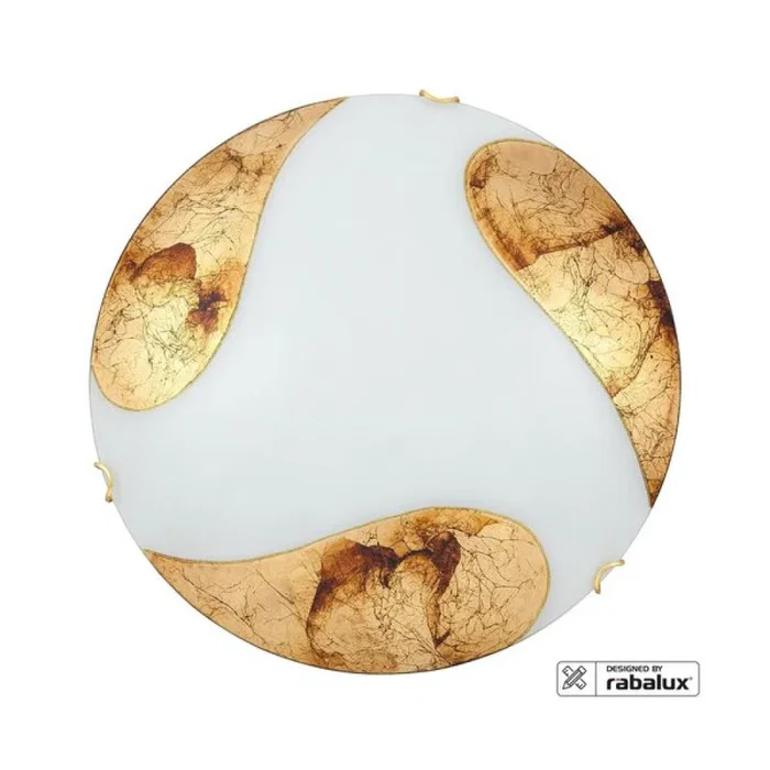 RABALUX Lámpara de Techo RAB-1942 "Art gold" Pintada a Mano, Cristal y Metal, 40 cm, 2 Casquillos E27, IP20, Color Blanco y Dorado