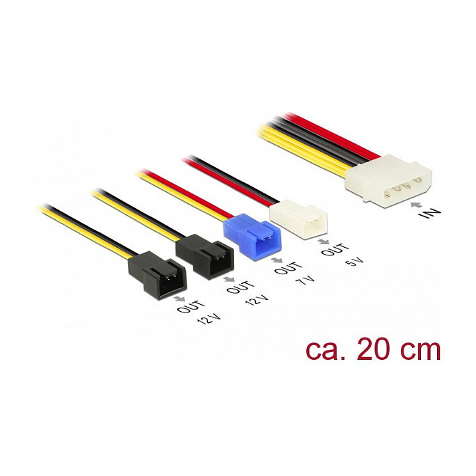 DeLOCK Adaptador de Cable de Alimentación 4 Pin Molex a 4 x 2 Pin para Ventiladores PC 12V 7V 5V 0.2 m 20 cm 85516