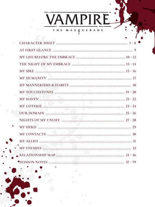 Vampire: The Masquerade 5th Edition RPG Diario Expanded Character Sheet Journal *Edición Inglés*
