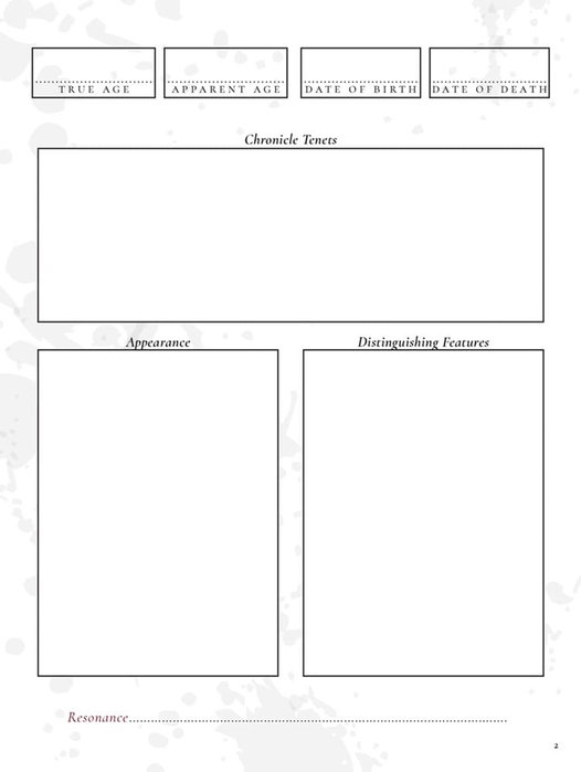 Vampire: The Masquerade 5th Edition RPG Diario Expanded Character Sheet Journal *Edición Inglés*