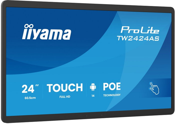 iiyama TW2424AS-B3P Panel interactivo 23,8 pulgadas Full HD Android Black de 60,5 cm (23,8 inch) IPS táctil con USB-C y Wi-Fi 6