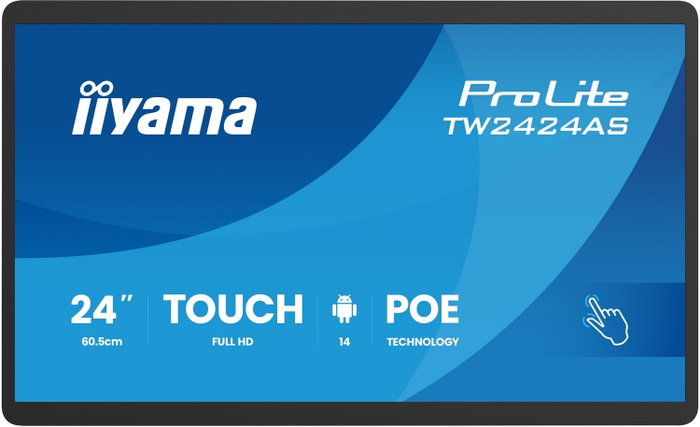 iiyama TW2424AS-B3P Panel interactivo 23,8 pulgadas Full HD Android Black de 60,5 cm (23,8 inch) IPS táctil con USB-C y Wi-Fi 6