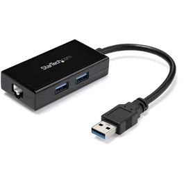 StarTech.com Adaptador de Red Ethernet Gigabit USB 3.0 Externo con Concentrador USB de 2 Puertos, Negro