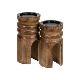 S/2 Candelabro Natural Madera de Mango 11,50 X 11,50 X 23 cm