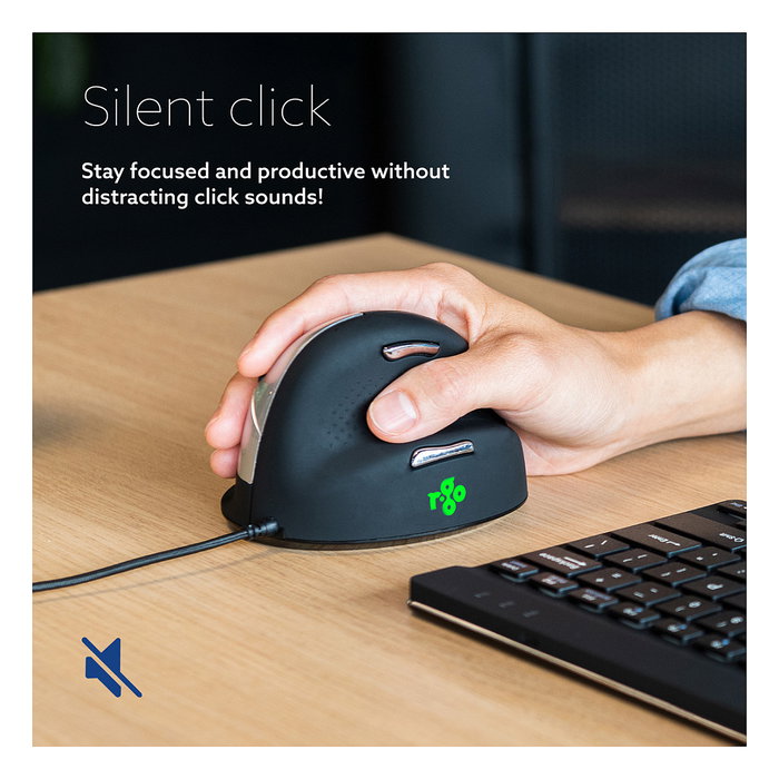 R-Go R-Go HE Break Ratón Ergonómico para Mano Derecha, Óptico 2400 DPI, USB, Negro, Software de Pausa, Cable 1.82 m, Tamaño Mediano (175-195 mm), Retail