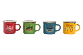 DKD Home Decor Mug Porcelana 7.5x5.7x5 cm (70ml) Retro Cafe (12 Unidades)