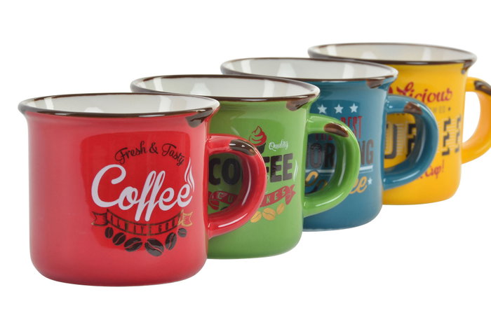 DKD Home Decor Mug Porcelana 7.5x5.7x5 cm (70ml) Retro Cafe (12 Unidades)