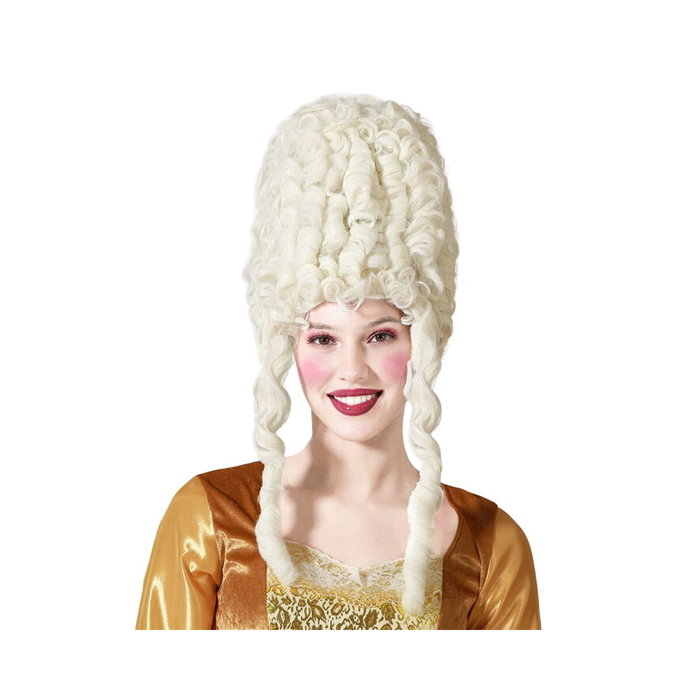 atosa Peluca Blanca Barroca de Época para Adulto con Tirabuzones, Estilo Nobiliario para Teatro y Carnaval