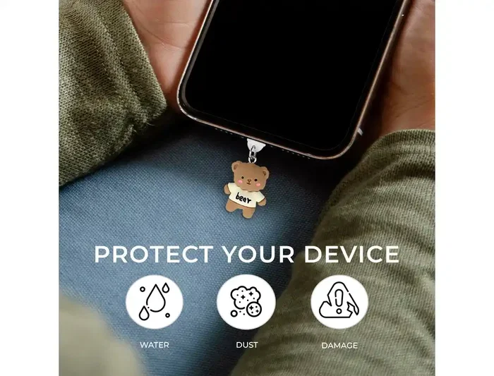 Wondee Charm Protector para Puertos USB-C/Lightning Funny Bear - Accesorio Decorativo y Protector de Polvo para Móvil 30x10x20 mm Wondee Charm Protector para Puertos USB-C/Lightning Funny Bear - Accesorio Decorativo y Protector de Polvo para Móvil 30x10x20 mm