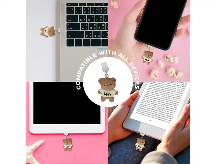 Wondee Charm Protector para Puertos USB-C/Lightning Funny Bear - Accesorio Decorativo y Protector de Polvo para Móvil 30x10x20 mm Wondee Charm Protector para Puertos USB-C/Lightning Funny Bear - Accesorio Decorativo y Protector de Polvo para Móvil 30x10x20 mm