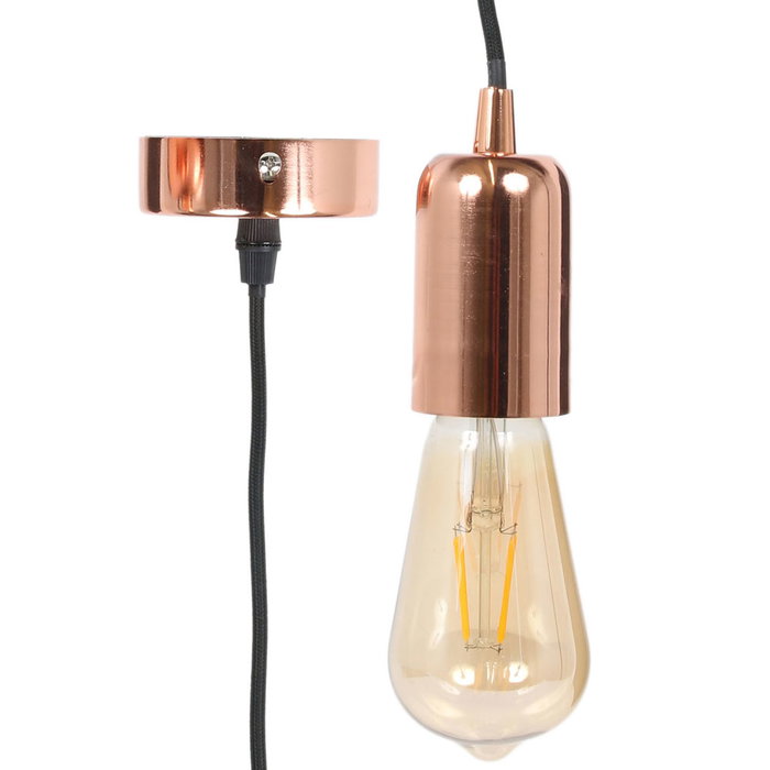 Home Deco Light Lámpara Colgante Aluminio Estilo Industrial Cobre Cable Negro E27 Máx.40W Con Enchufe 220-240V AC ~50 Hz d.5 cm; h.10 cm
