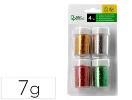 Liderpapel Purpurina Biodegradable Colores Metálicos Surtidos Blíster de 4 Unidades de 7 g