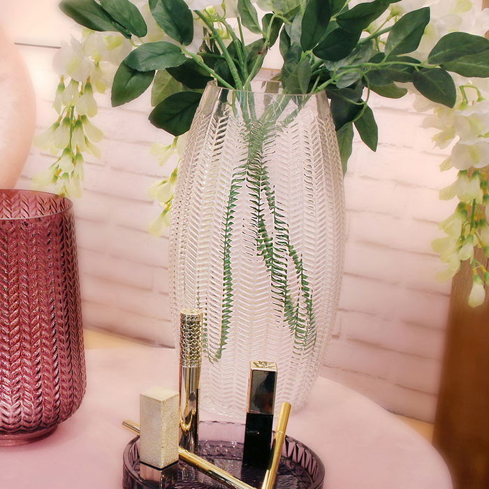 Home Deco Factory Jarrón Magnolia Transparente con Relieve de Espigas Altura 30 cm Home Deco Factory Jarrón Magnolia Transparente con Relieve de Espigas Altura 30 cm