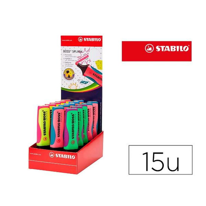 Stabilo Boss Splash 75 Expositor de Sobremesa, 15 Unidades Colores Surtidos