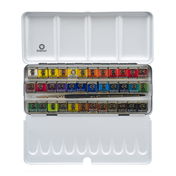 Rembrandt Set de acuarelas metálicas con 36 pastillas y pincel en estuche metálico Rembrandt Set de acuarelas metálicas con 36 pastillas y pincel en estuche metálico