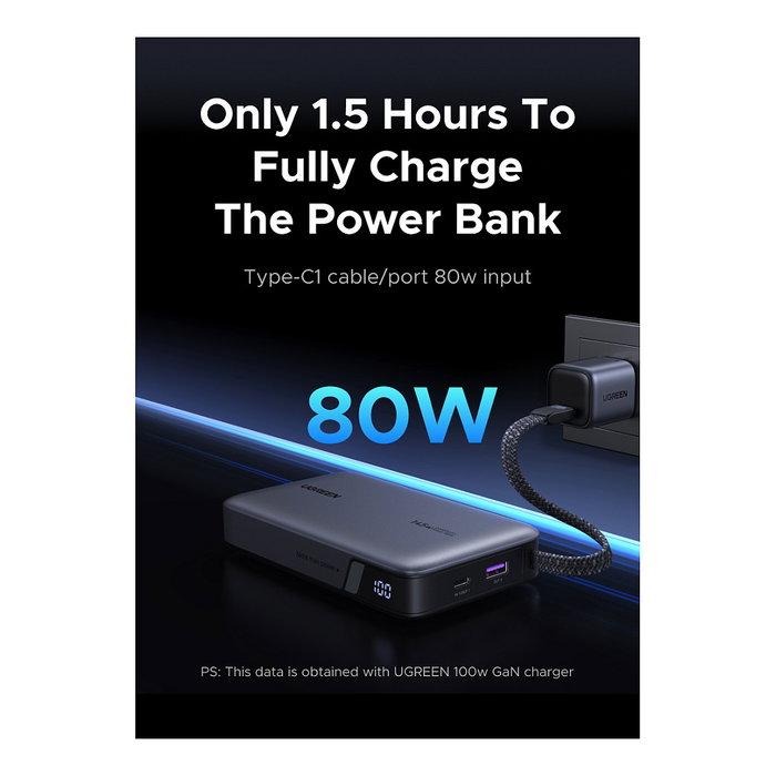 Ugreen Powerbank PB551 20000mAh 145W con cable USB-C integrado, Gris Ugreen Powerbank PB551 20000mAh 145W con cable USB-C integrado, Gris