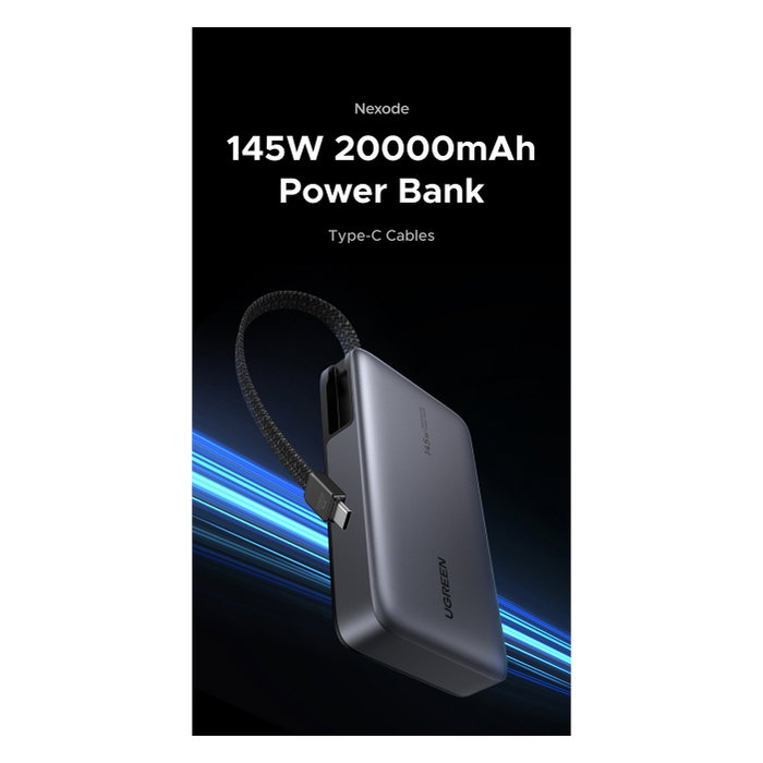 Ugreen Powerbank PB551 20000mAh 145W con cable USB-C integrado, Gris Ugreen Powerbank PB551 20000mAh 145W con cable USB-C integrado, Gris