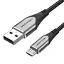 Vention COAHG Cable USB 2.0 Micro-USB B a USB A Macho para Carga Rápida 3A y Datos 480 Mbps, Conector de Aluminio Negro, Nylon Trenzado, 1.5 m