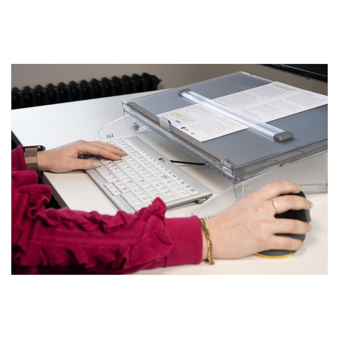 BakkerElkhuizen FlexDesk 640 ComfortRead BNEFDESK640CR Reposapiés Ajustable en Altura 110-180 mm Superficie Antideslizante, Color Gris claro/Transparente