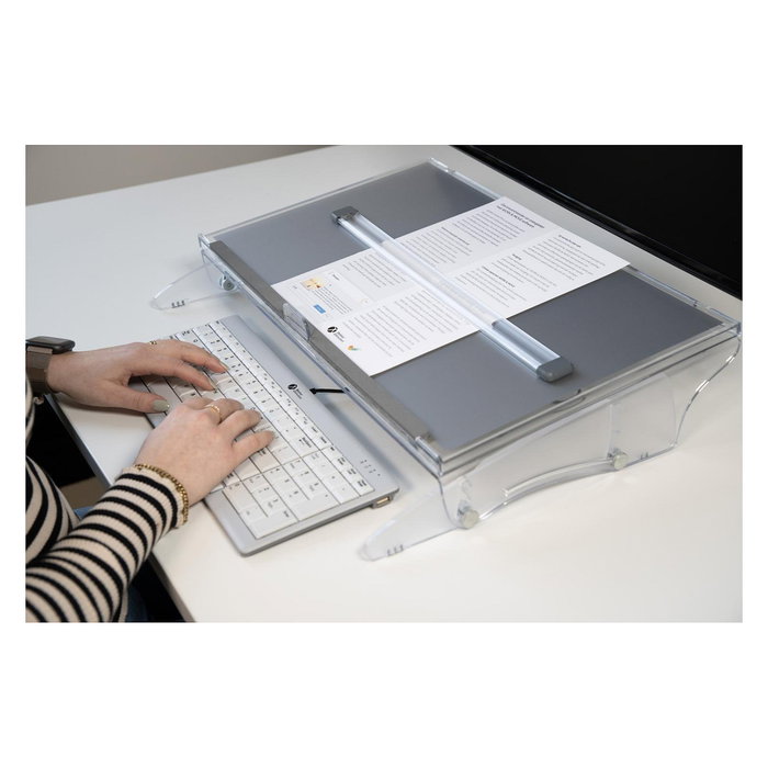 BakkerElkhuizen FlexDesk 640 ComfortRead BNEFDESK640CR Reposapiés Ajustable en Altura 110-180 mm Superficie Antideslizante, Color Gris claro/Transparente
