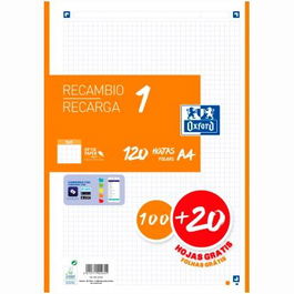 Oxford Recambio Classic 120 Hojas A4 Sueltas 90gr 5x5mm 4 Taladros 1 Banda Color Naranja Papel OptikPaper