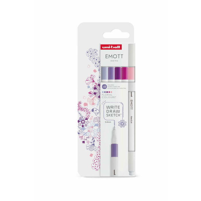 UNI-BALL Emott Fineliner PEM-SY Colores Florales Estuche de 5