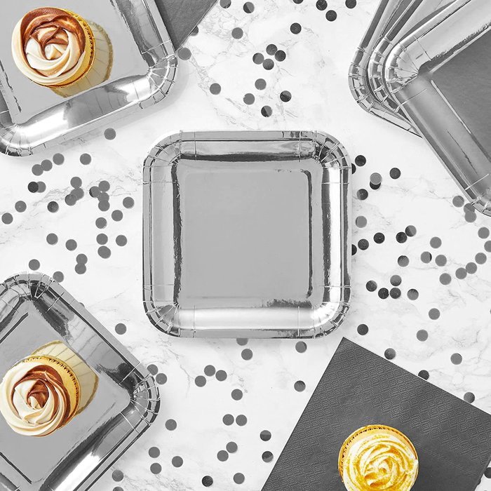 Algon Set 3 Platos Carton Cuadrados Plata 26 cm (18 Unidades)