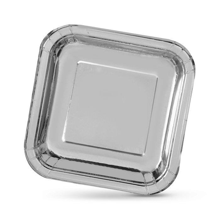 Algon Set 3 Platos Carton Cuadrados Plata 26 cm (18 Unidades)