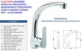Genebre Grifo K8 Monomando para Fregadero con Cromo Fundido