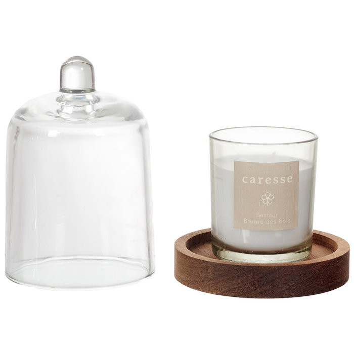Home Deco Factory Vela Perfumada Colección Cocooning Aroma Bruma del Bosque con Campana Vidrio Madera Acacia 90g 18h