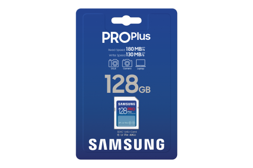 Samsung PRO Plus MB-SD128S Tarjeta SDXC de 128 GB, UHS-I Clase 10, Velocidad de Lectura 180 MB/s, Velocidad de Escritura 130 MB/s