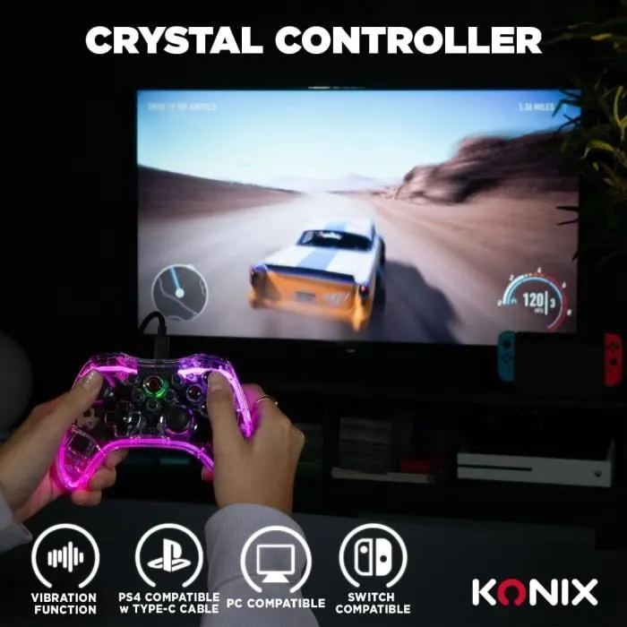 Konix GEN1738099446603 Mando Inalambrico Crystal para Nintendo Switch, Switch OLED, PC y PS4