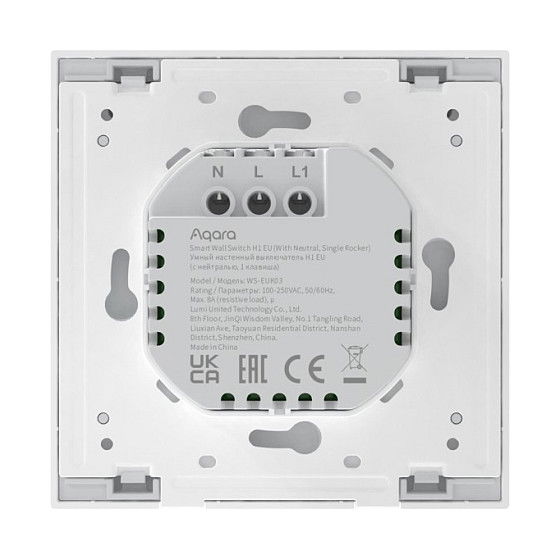 Aqara Interruptor de Pared Inteligente H1 Con Neutro, Monomando, Blanco, Compatible con Apple HomeKit