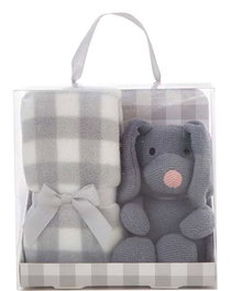 Creaciones Llopis Set Caja Manta Cuadros 90 x 75 cm Gris + Perro 26 cm