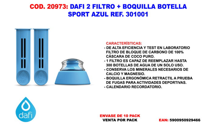 DAFI FINSTOCK 2 Filtros + Boquilla Botella Sport Azul DAFI FINSTOCK 2 Filtros + Boquilla Botella Sport Azul
