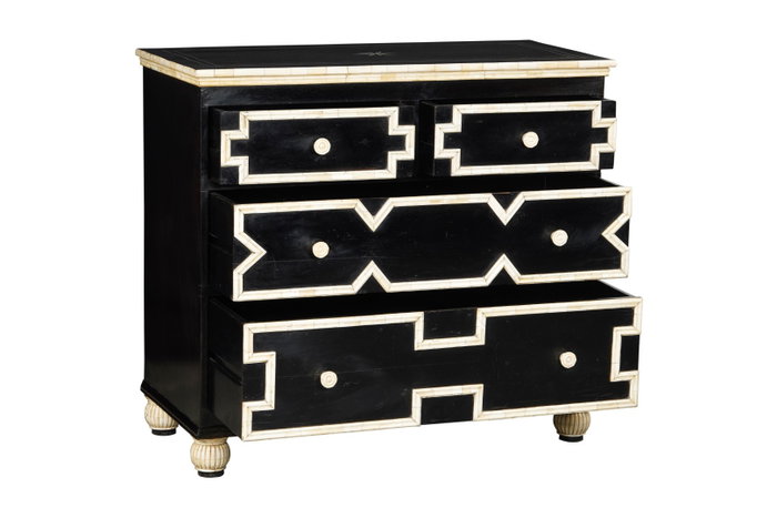 DKD Home Decor Cómoda Bone 23 Taracea Negro Marfil 51 x 99 x 111 cm