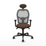 Silla de oficina Jorquera con mecanismo Sincro tapizada con Tela color Marrón oscuro y malla color Gris. Equipada con lumbar 1D, Brazos 1D, Cabecero Fijo y Ruedas 65mm nailon