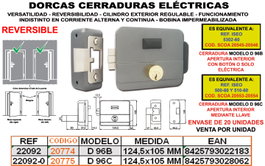 DORCAS Cerradura Eléctrica Reversible D96/B con Cilindro y Botón