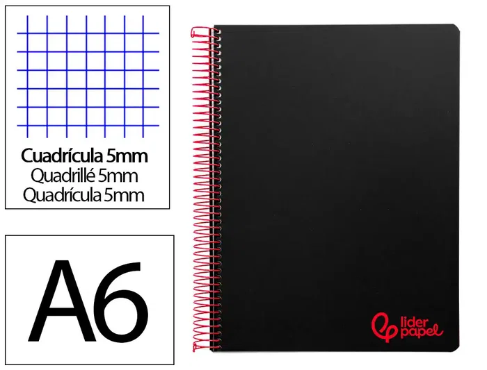 Liderpapel Cuaderno Espiral A6 Micro Wonder Tapa Plástico 120 Hojas 90 Gr Cuadro 5mm 4 Bandas Color Negro Liderpapel Cuaderno Espiral A6 Micro Wonder Tapa Plástico 120 Hojas 90 Gr Cuadro 5mm 4 Bandas Color Negro