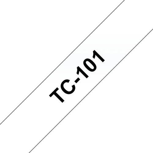 Brother TC-101 Cinta de etiquetas laminada de 12 mm, Negro sobre transparente
