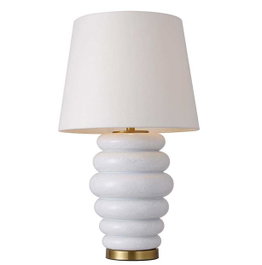 DKD Home Decor Lámpara de Sobremesa de Cerámica y Algodón Blanco y Dorado