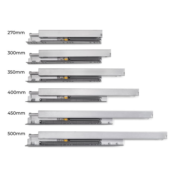 Emuca Cajón exterior Protone 30kg con guías de extracción total y cierre suave, Altura 131mm, profundidad 500mm, Acero, Gris antracita