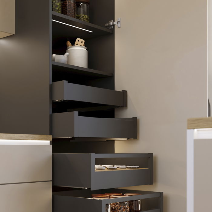 Emuca Cajón exterior Protone 30kg con guías de extracción total y cierre suave, Altura 131mm, profundidad 500mm, Acero, Gris antracita