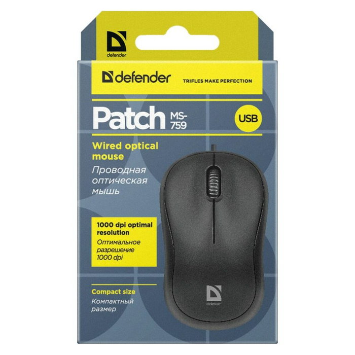 Defender Ratón Óptico MS-759 Patch 1000 DPI 3 Botones USB Negro 52759 Defender Ratón Óptico MS-759 Patch 1000 DPI 3 Botones USB Negro 52759